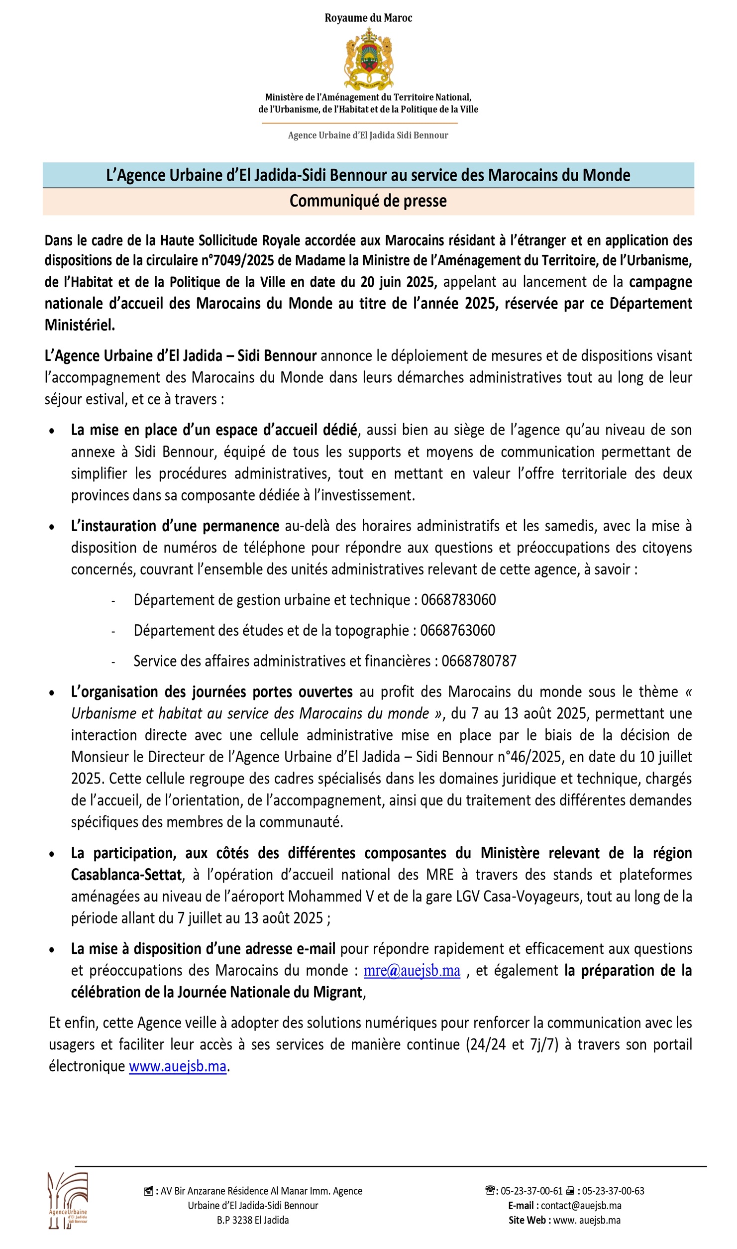 Communiqué de presse AUEJSB